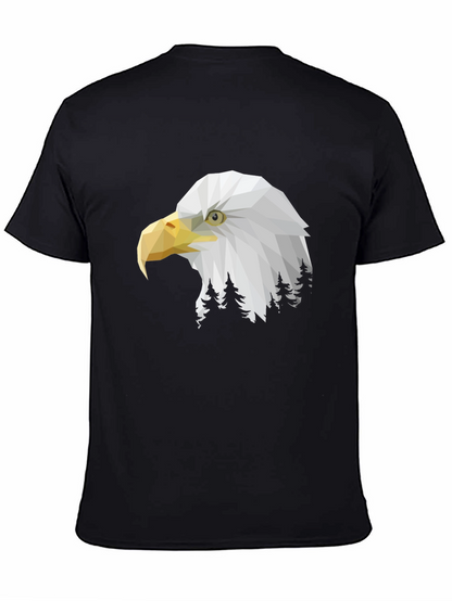 Geometric Eagle Head Graphic Print Black T-Shirt