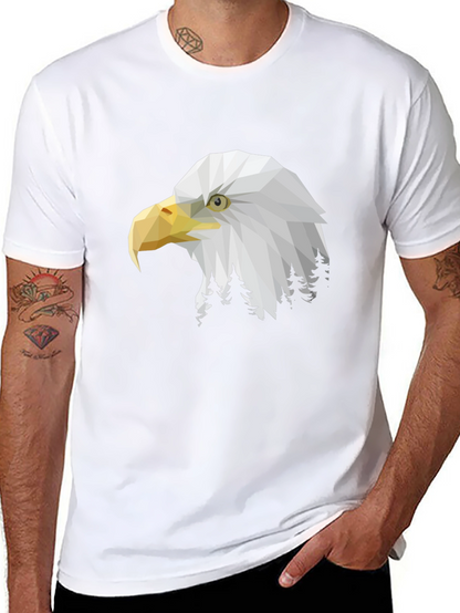Geometric Eagle Head Graphic Print Black T-Shirt