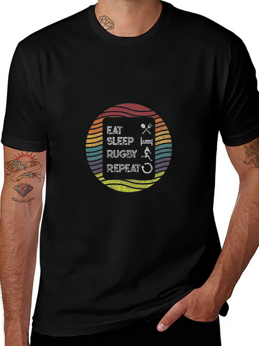 Eat Sleep Rugby Repeat Black T-Shirt