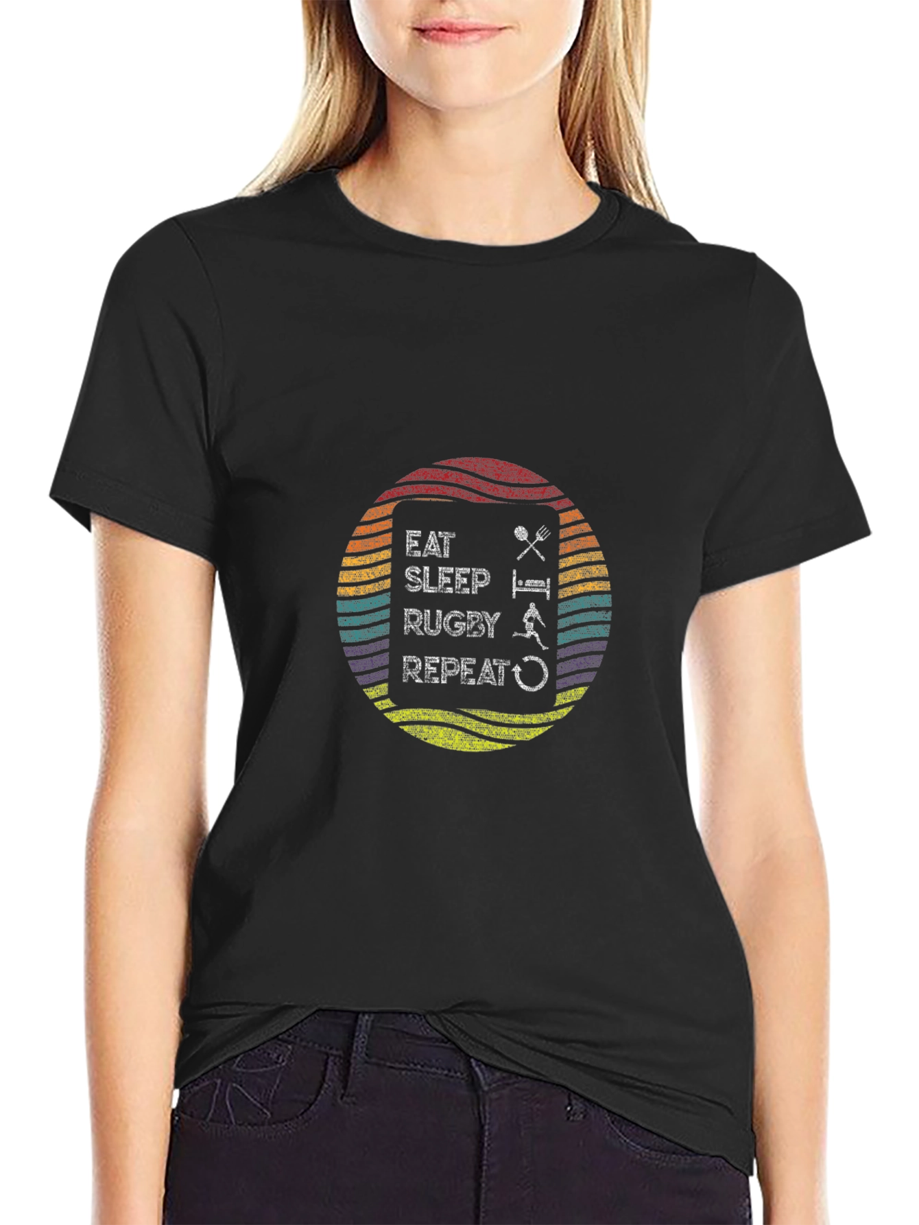 Eat Sleep Rugby Repeat Black T-Shirt