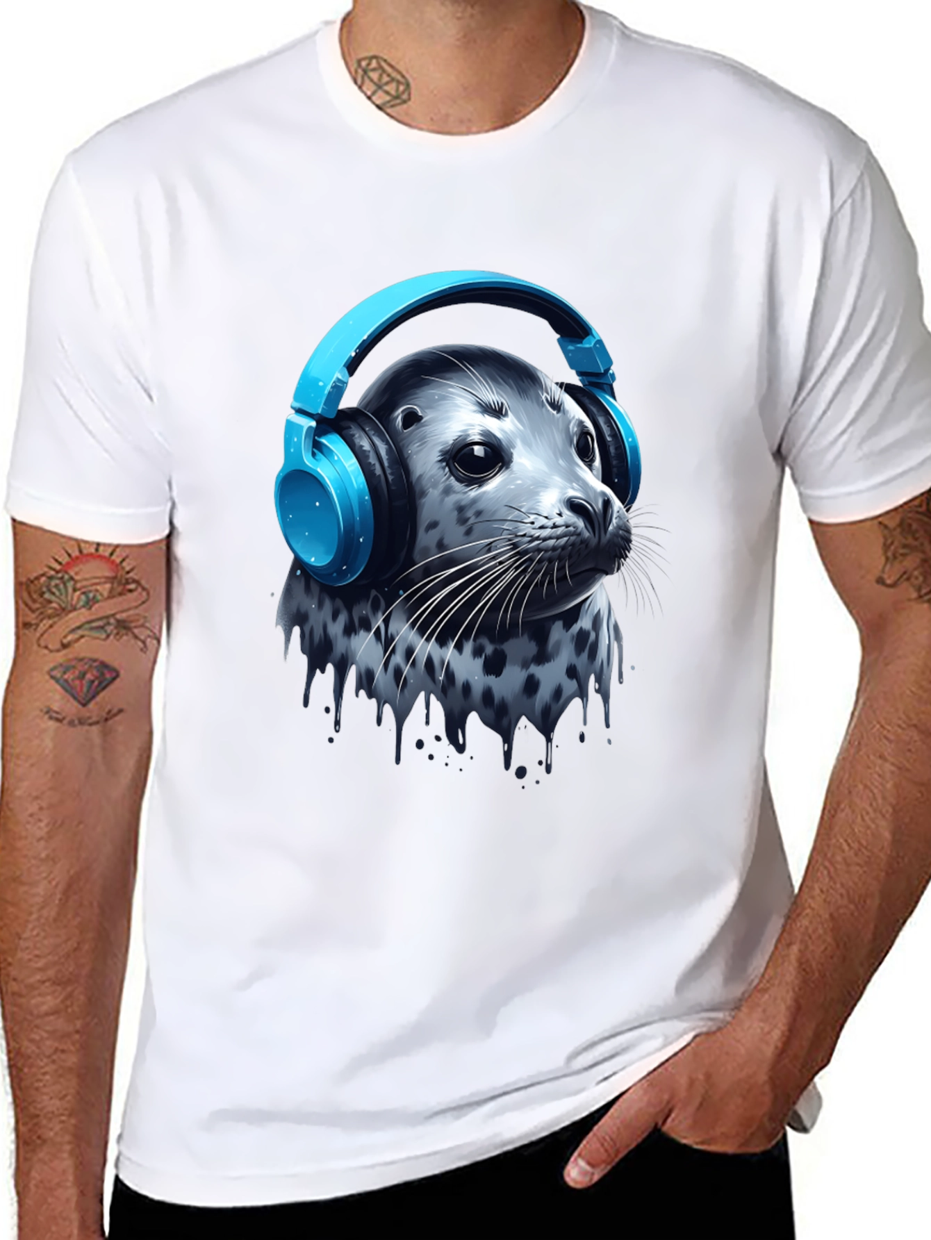 Seal with Headphones T-Shirt - Cool Graphic Tee