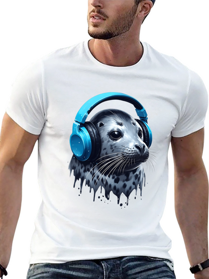 Seal with Headphones T-Shirt - Cool Graphic Tee