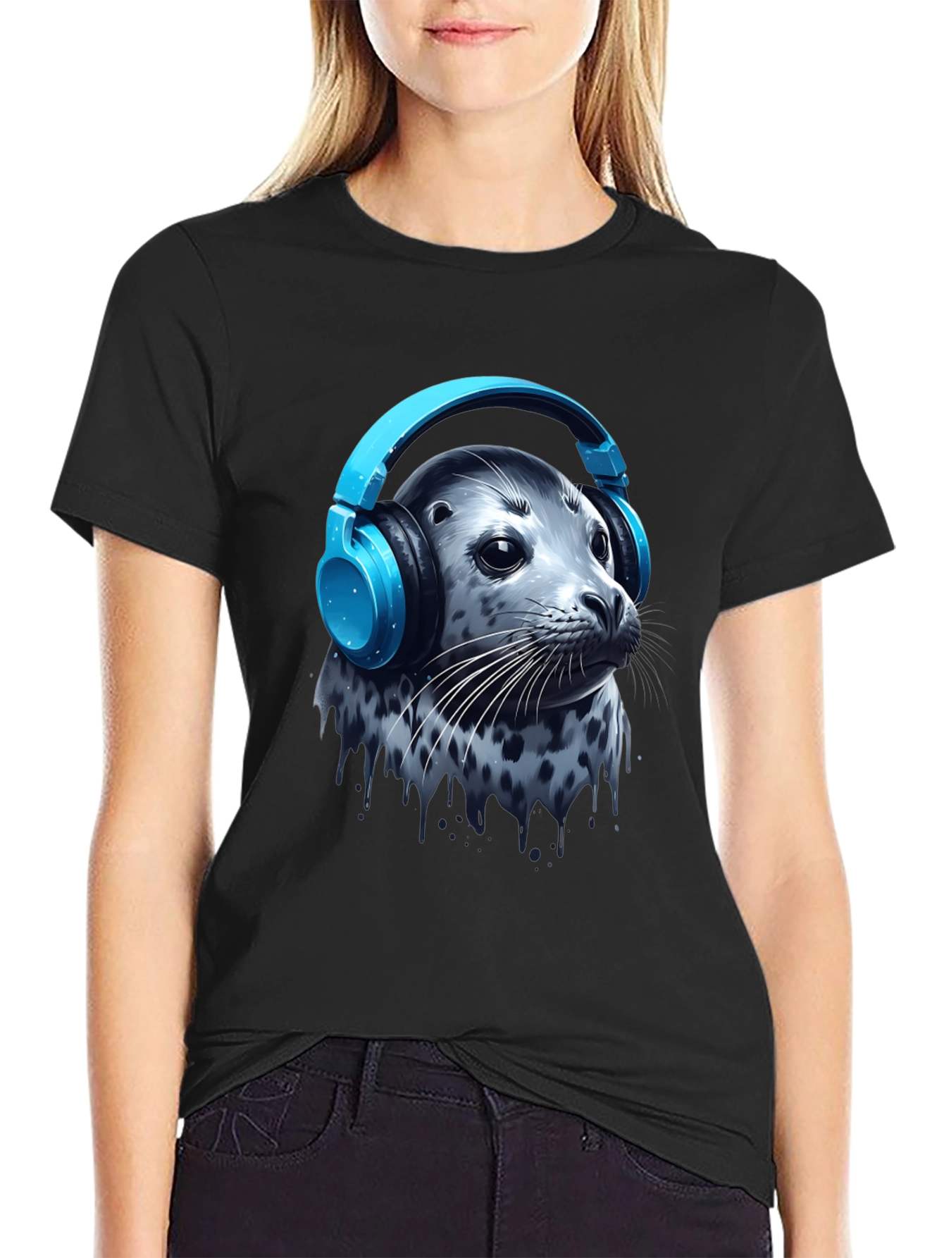 Seal with Headphones T-Shirt - Cool Graphic Tee