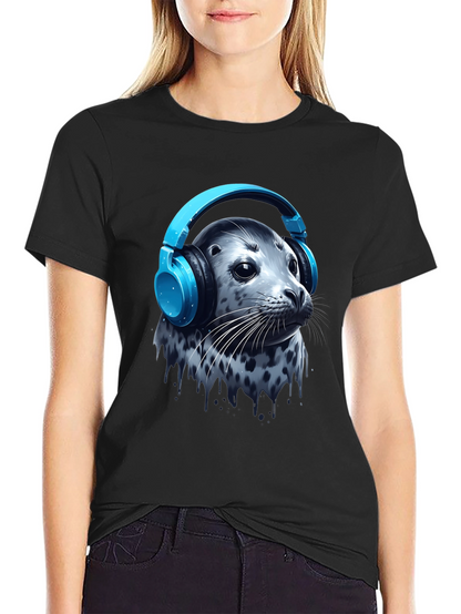 Seal with Headphones T-Shirt - Cool Graphic Tee
