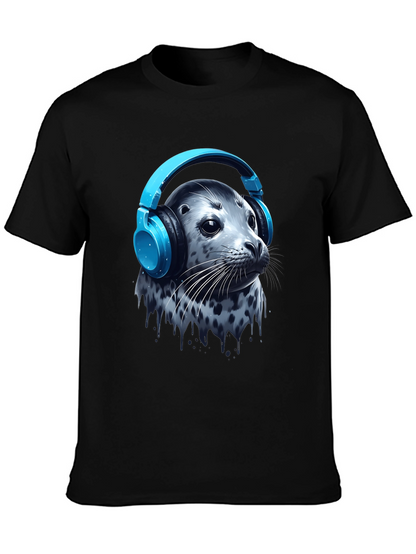 Seal with Headphones T-Shirt - Cool Graphic Tee