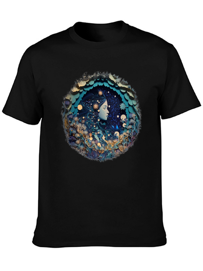 Celestial Dreamscape Graphic Tee - Black Cotton Blend