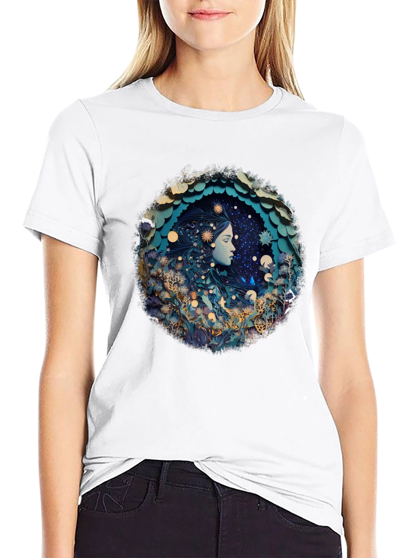 Celestial Dreamscape Graphic Tee - Black Cotton Blend