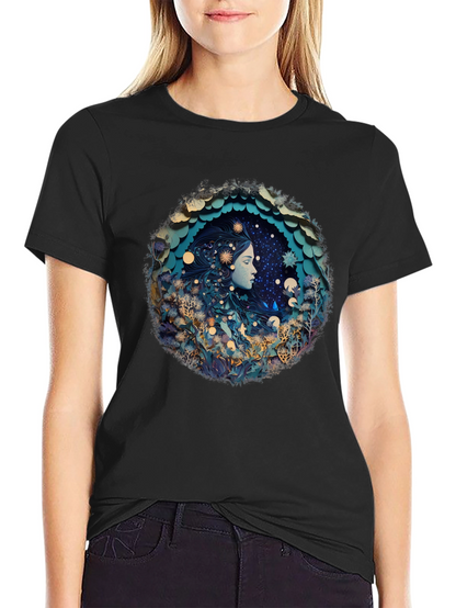 Celestial Dreamscape Graphic Tee - Black Cotton Blend