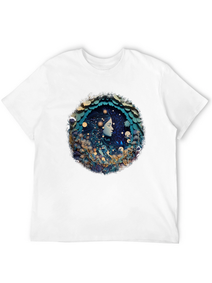 Celestial Dreamscape Graphic Tee - Black Cotton Blend
