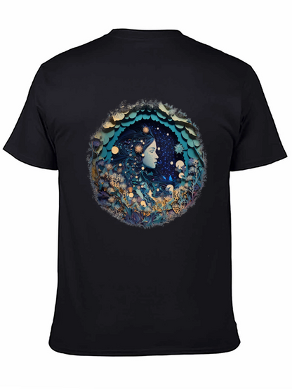 Celestial Dreamscape Graphic Tee - Black Cotton Blend
