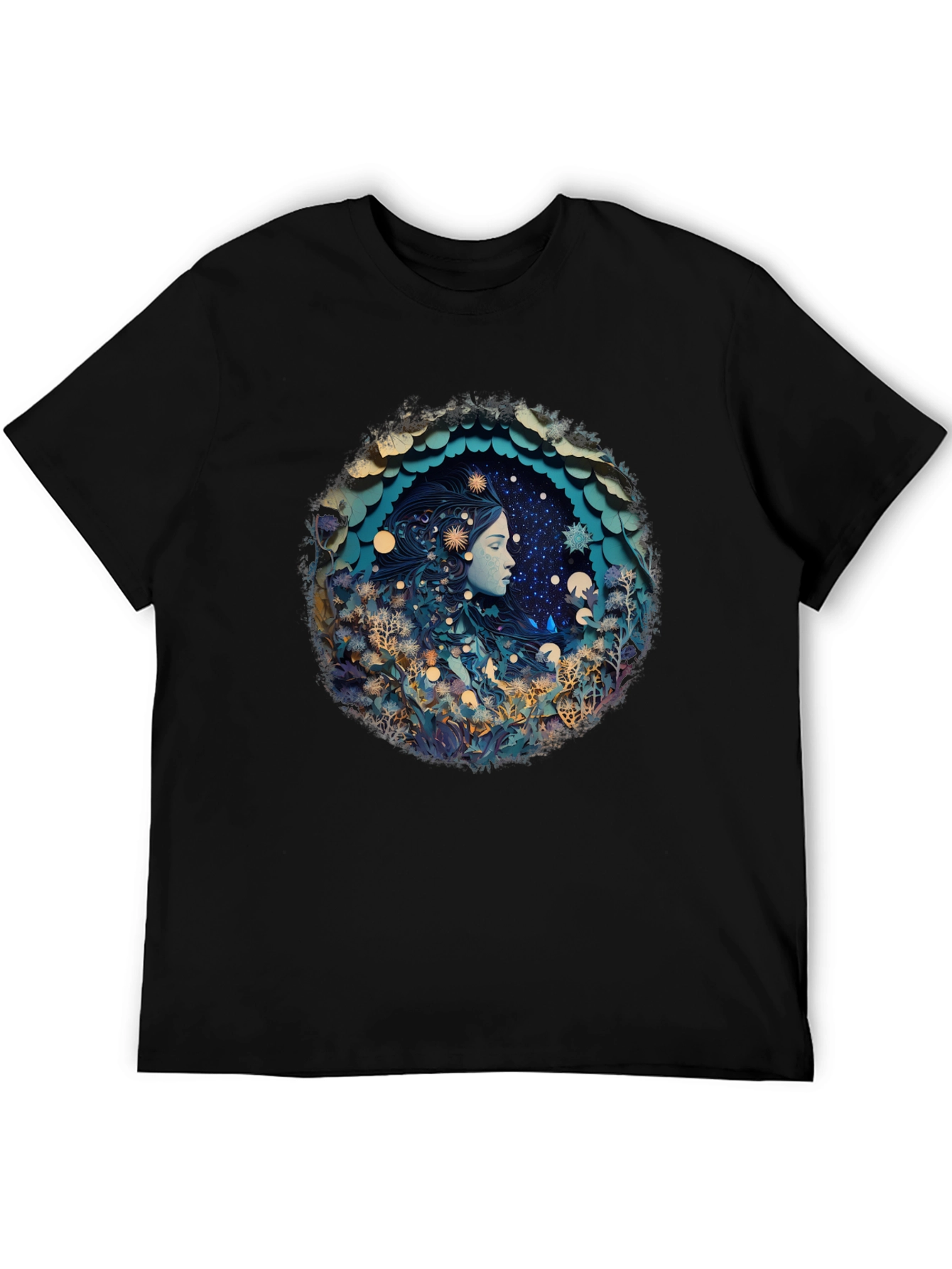 Celestial Dreamscape Graphic Tee - Black Cotton Blend