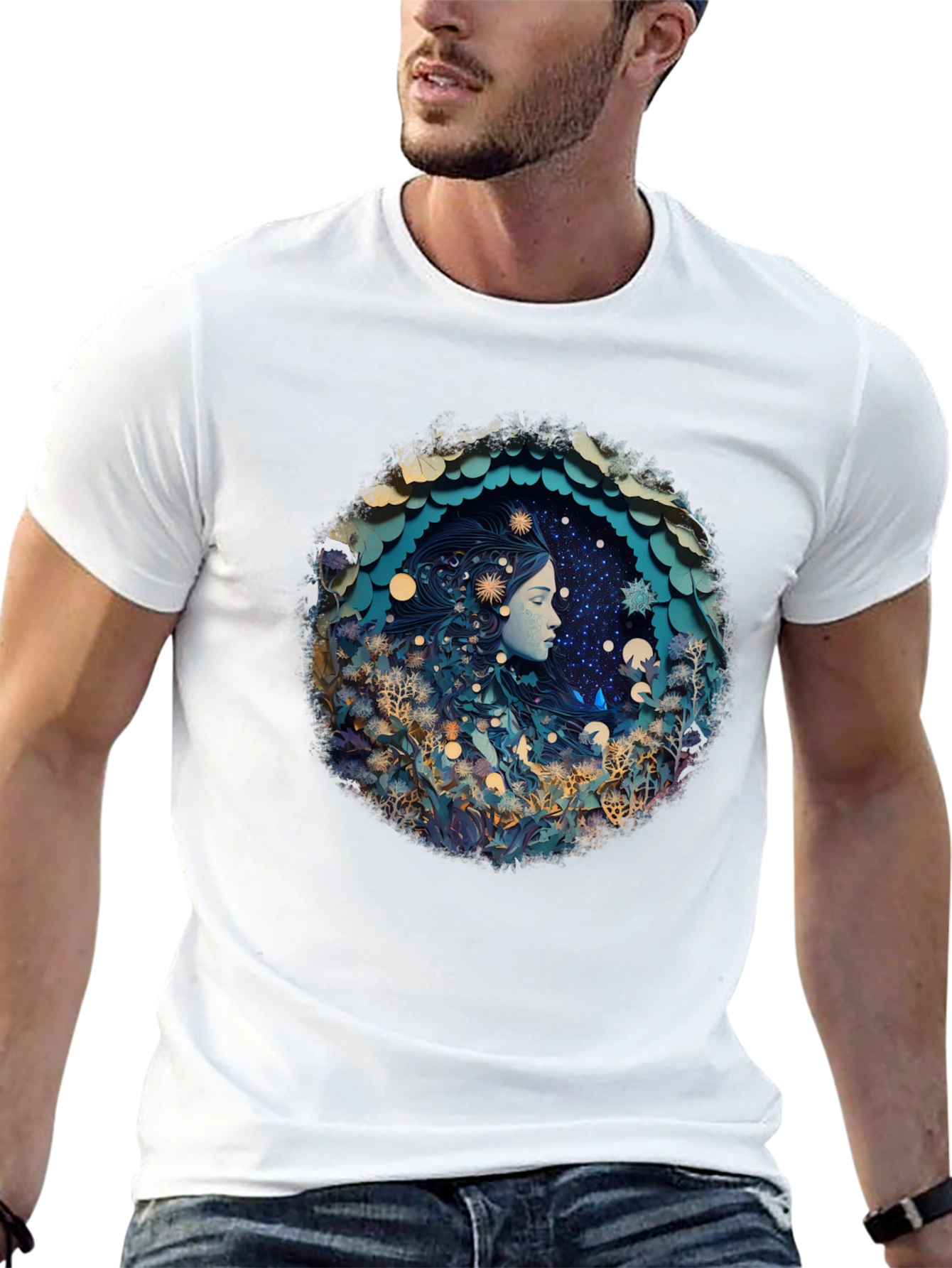 Celestial Dreamscape Graphic Tee - Black Cotton Blend