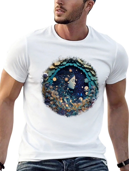 Celestial Dreamscape Graphic Tee - Black Cotton Blend