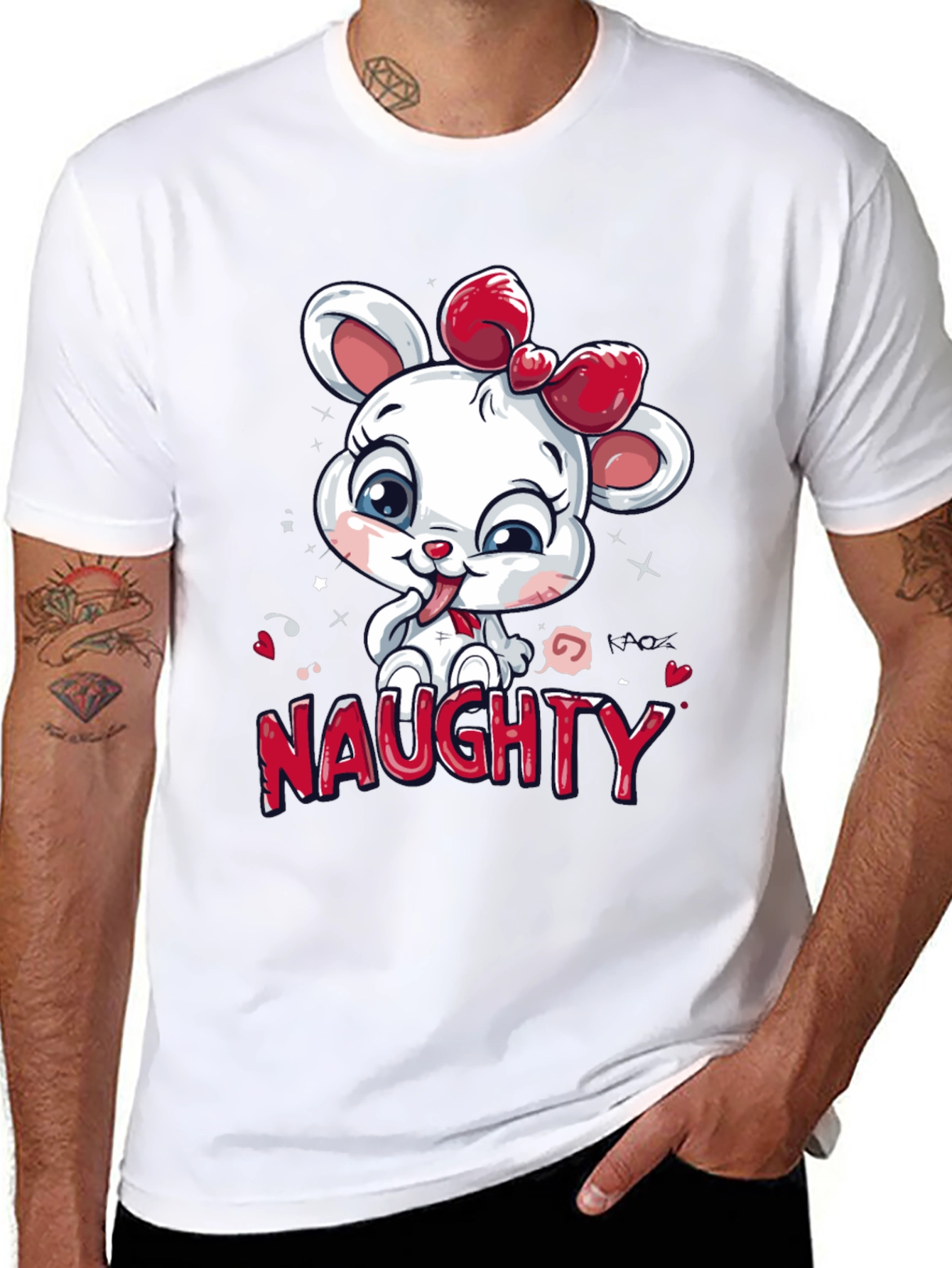 Naughty Cartoon Mouse Graphic Tee - Black Cotton T-Shirt