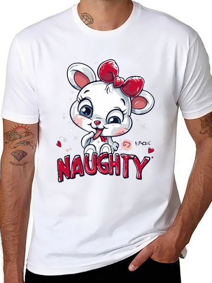 Naughty Cartoon Mouse Graphic Tee - Black Cotton T-Shirt