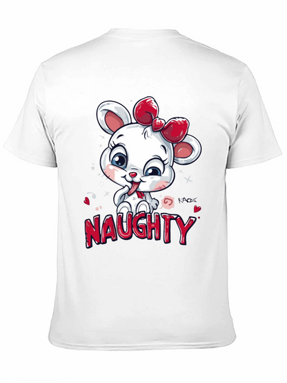 Naughty Cartoon Mouse Graphic Tee - Black Cotton T-Shirt
