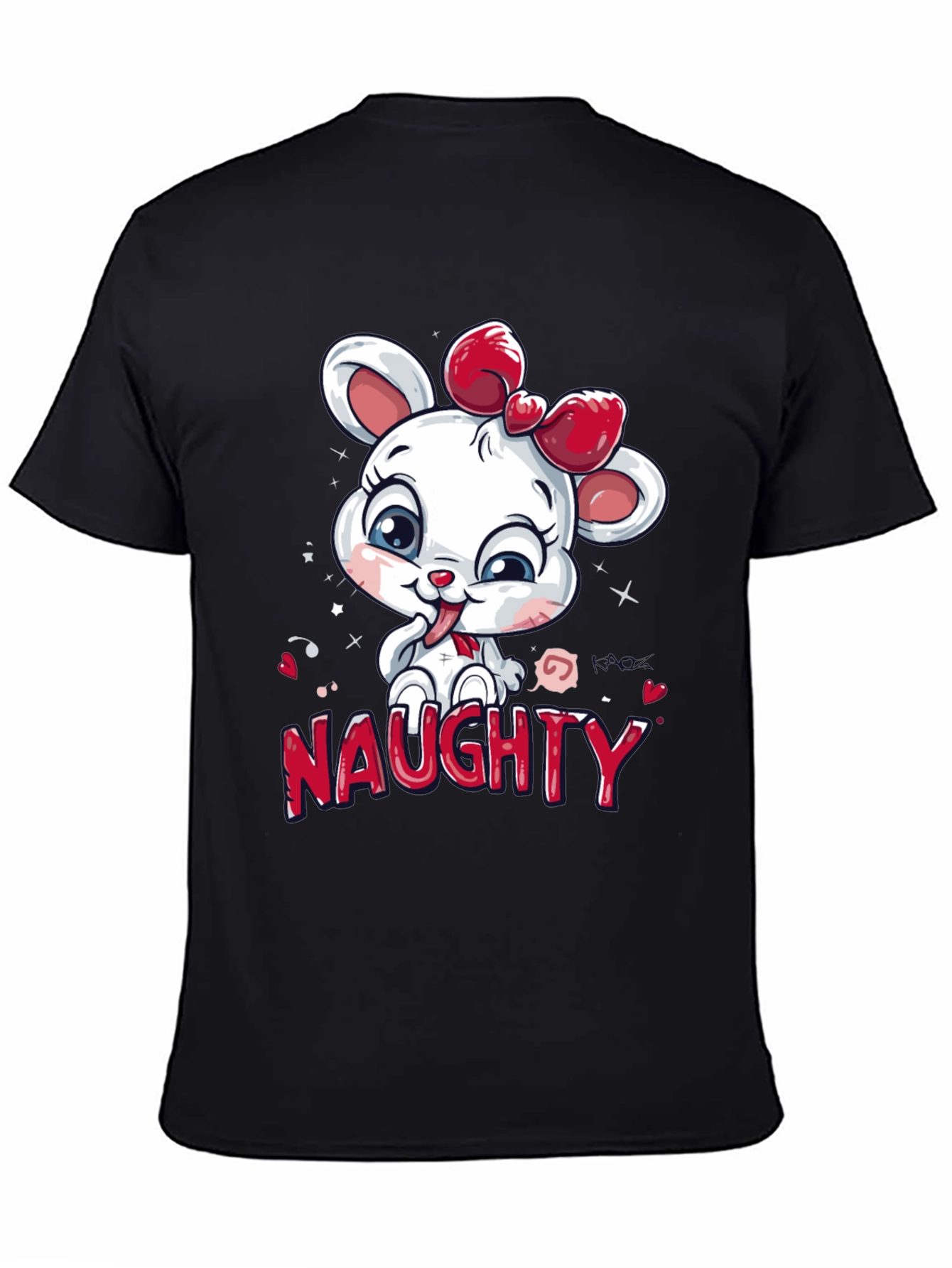 Naughty Cartoon Mouse Graphic Tee - Black Cotton T-Shirt