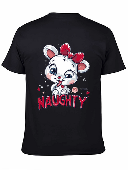 Naughty Cartoon Mouse Graphic Tee - Black Cotton T-Shirt