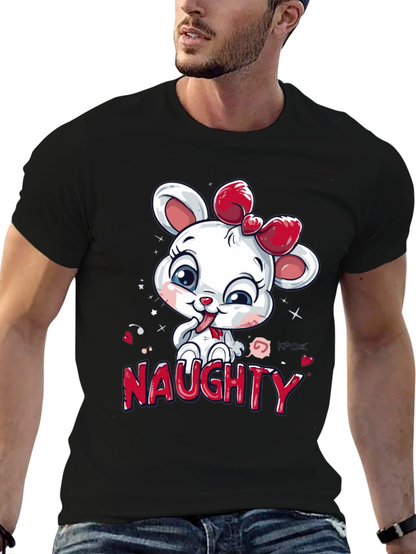 Naughty Cartoon Mouse Graphic Tee - Black Cotton T-Shirt