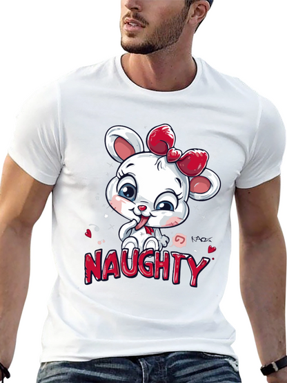 Naughty Cartoon Mouse Graphic Tee - Black Cotton T-Shirt