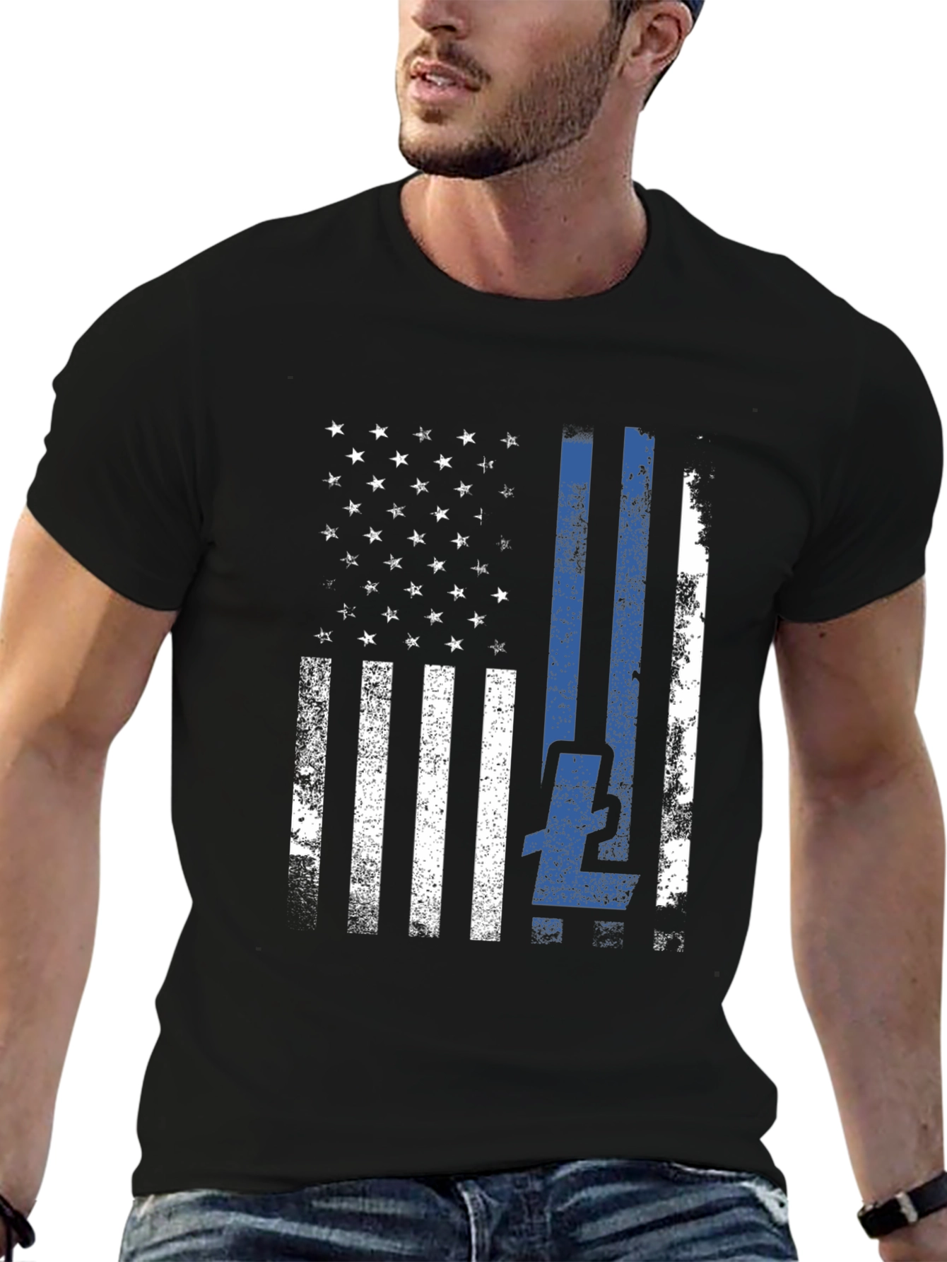 Thin Blue Line American Flag T-Shirt