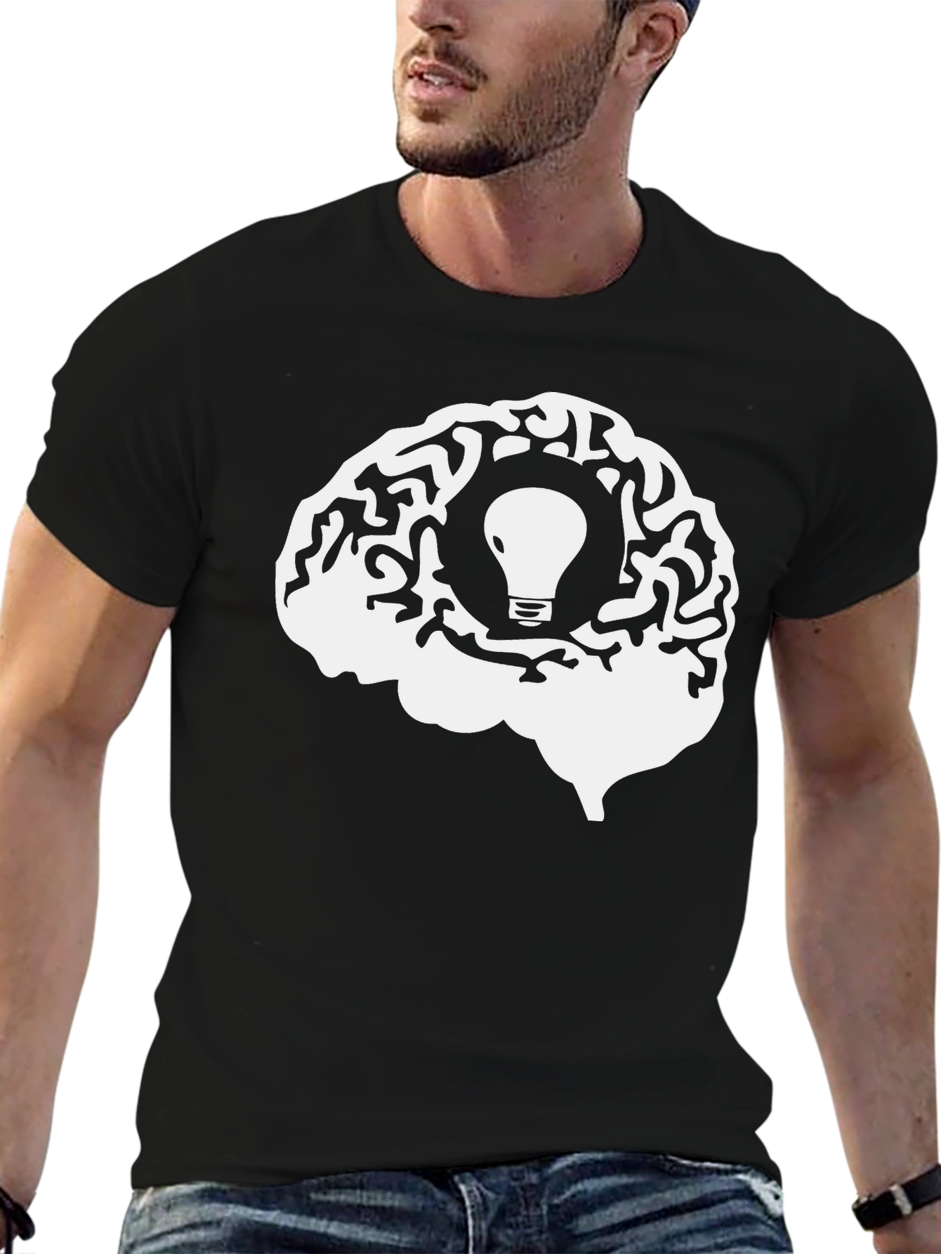 Brainstorm Tee - Lightbulb Idea in Brain Graphic T-Shirt