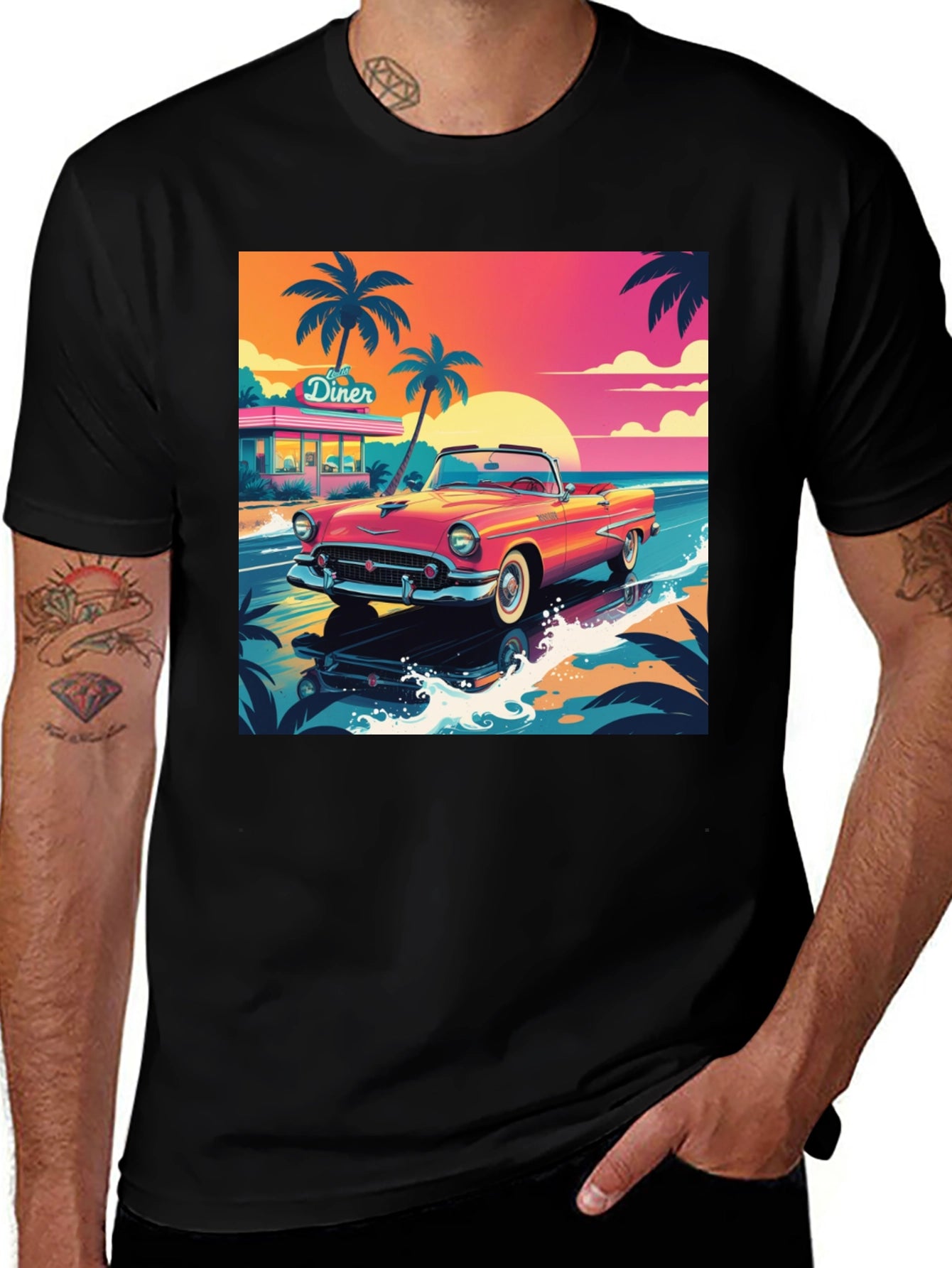 Retro Car Graphic Tee - Beach Diner Design