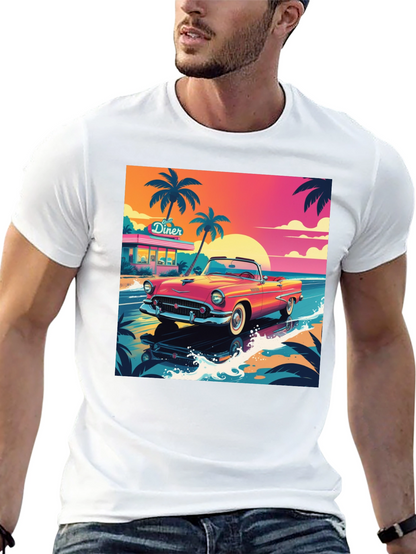 Retro Car Graphic Tee - Beach Diner Design