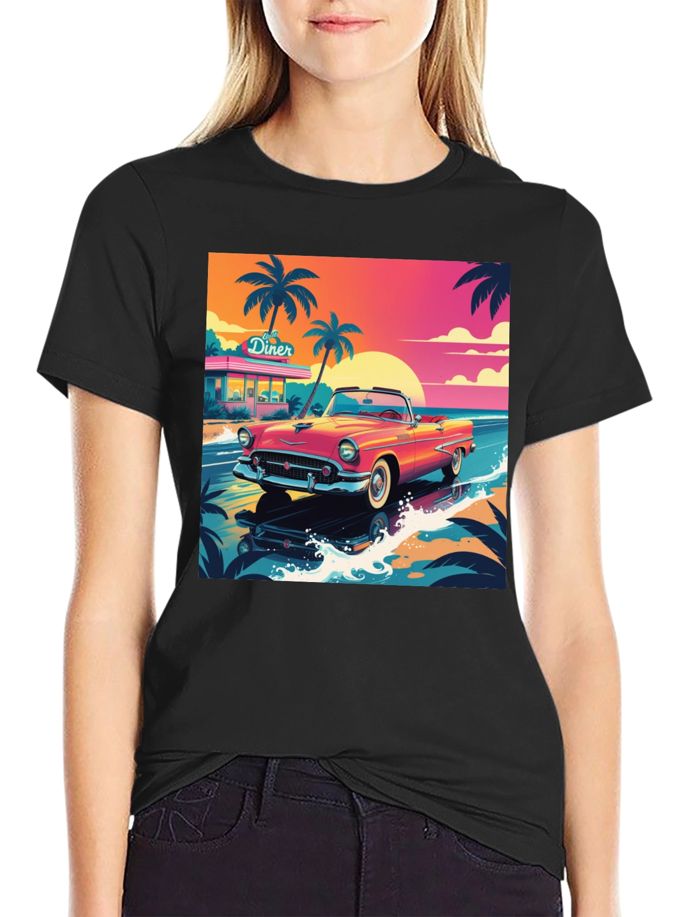 Retro Car Graphic Tee - Beach Diner Design