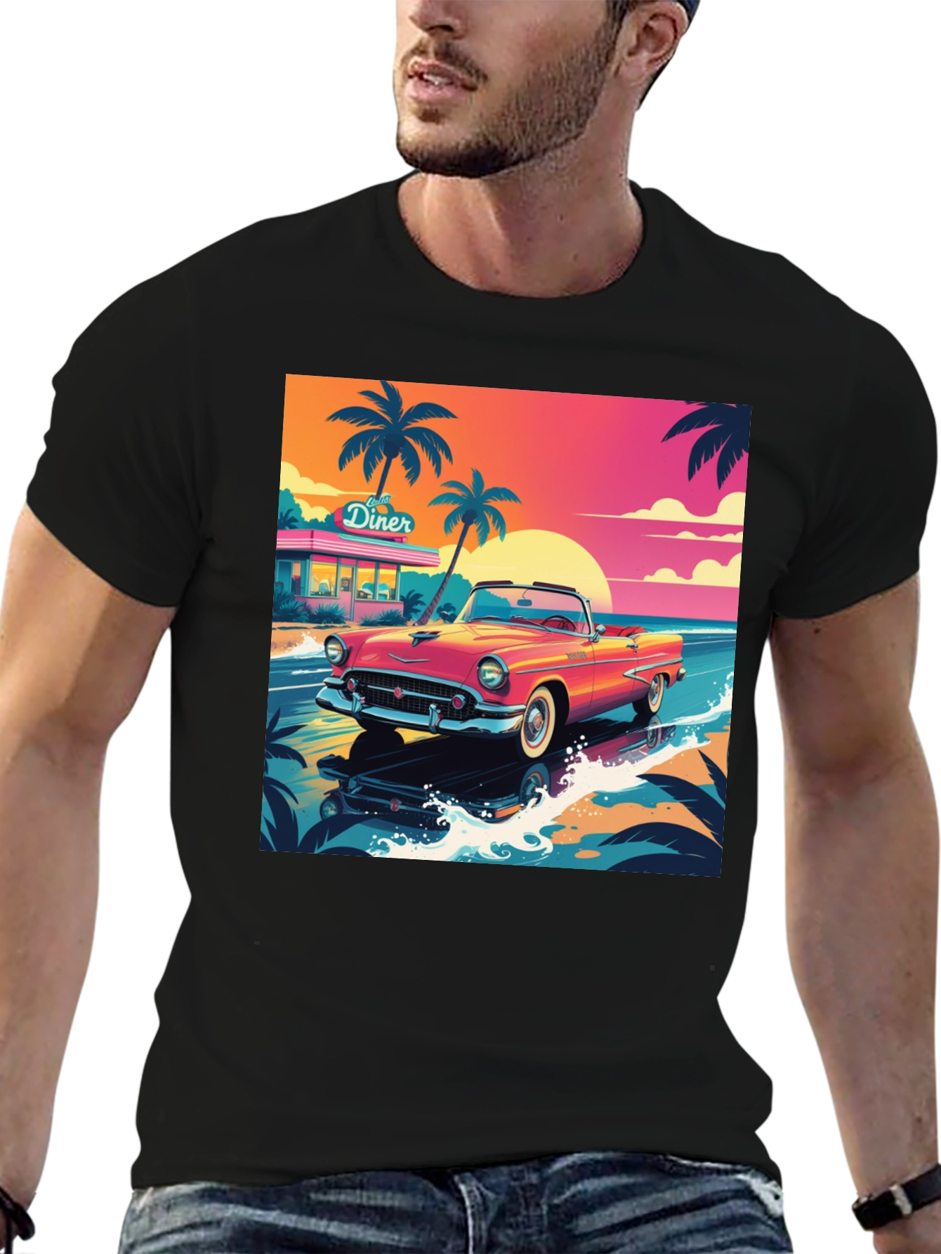 Retro Car Graphic Tee - Beach Diner Design