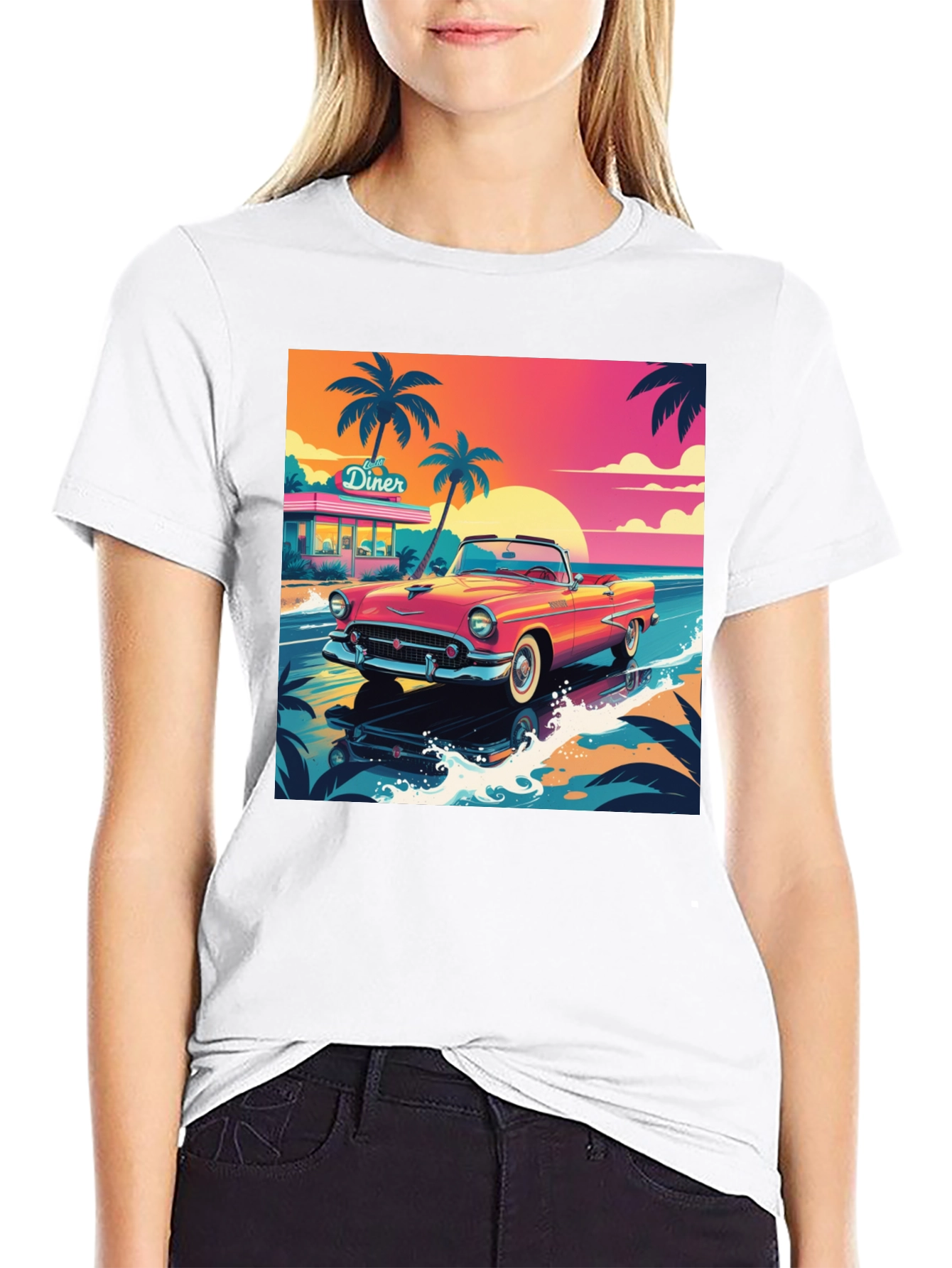 Retro Car Graphic Tee - Beach Diner Design