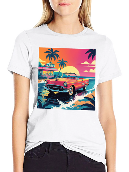 Retro Car Graphic Tee - Beach Diner Design