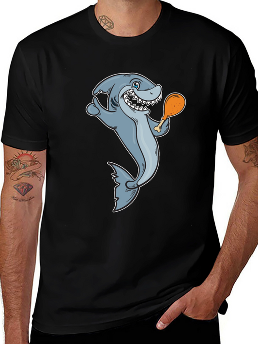 Shark Eating Chicken Leg Graphic Tee - Black