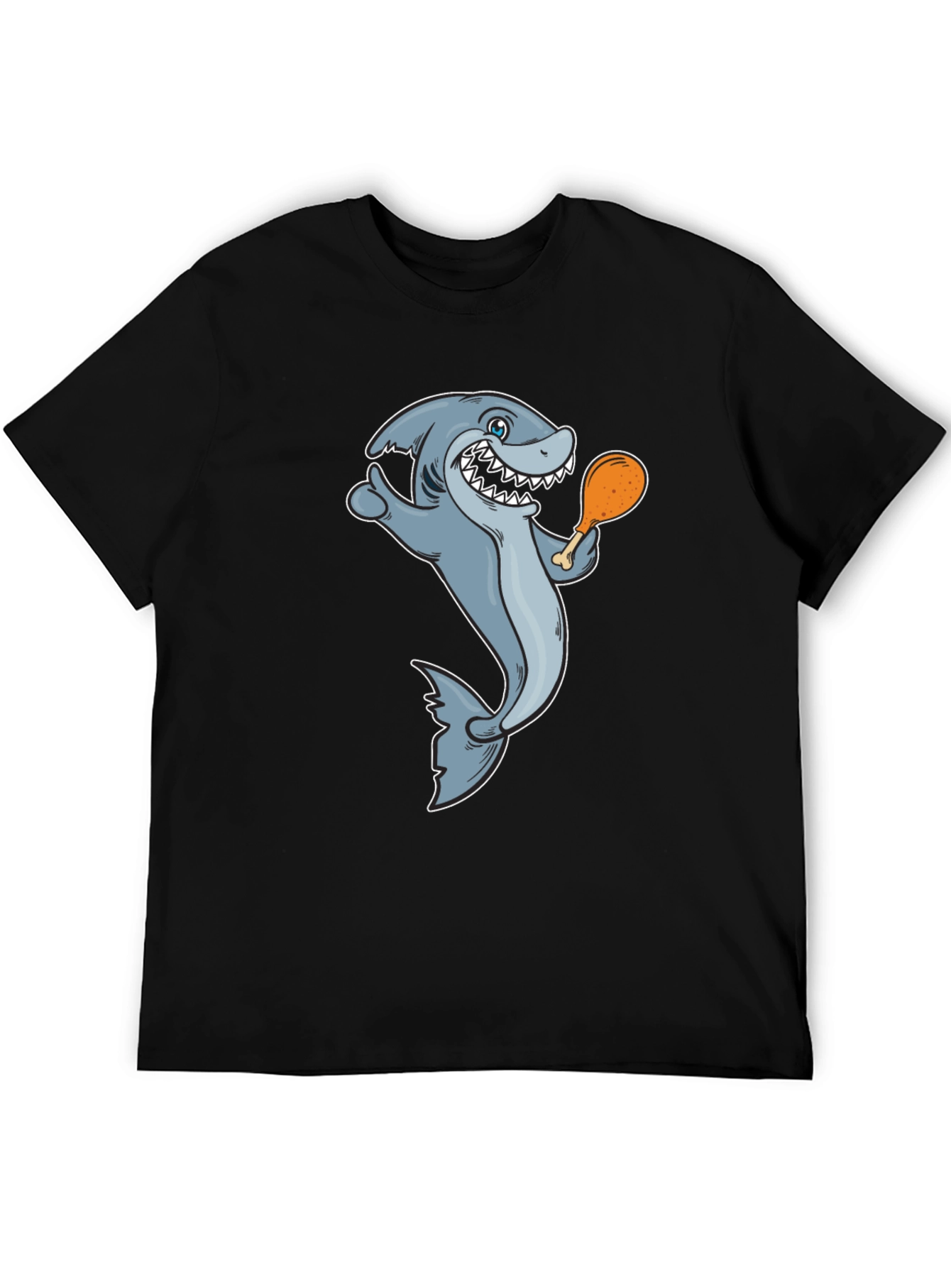 Shark Eating Chicken Leg Graphic Tee - Black