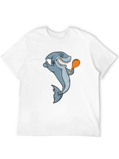 Shark Eating Chicken Leg Graphic Tee - Black