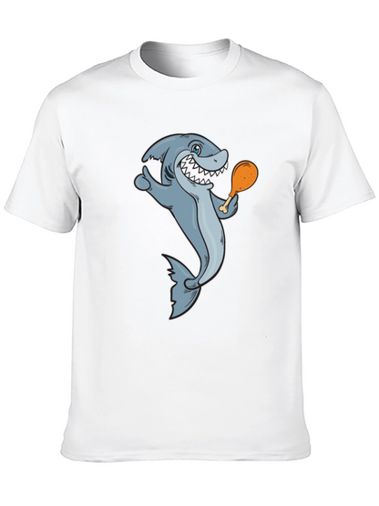 Shark Eating Chicken Leg Graphic Tee - Black