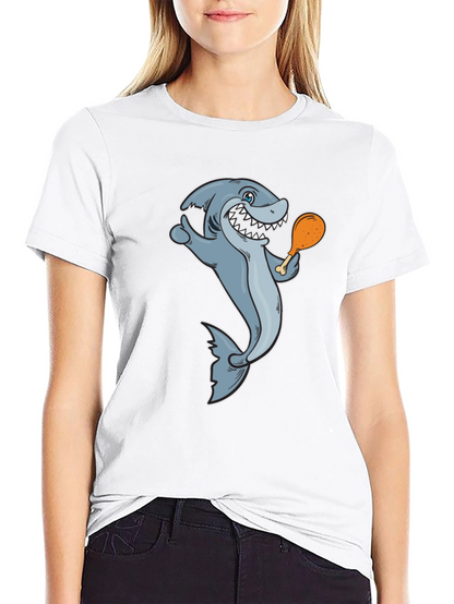 Shark Eating Chicken Leg Graphic Tee - Black