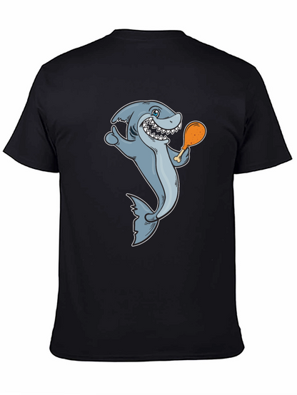 Shark Eating Chicken Leg Graphic Tee - Black