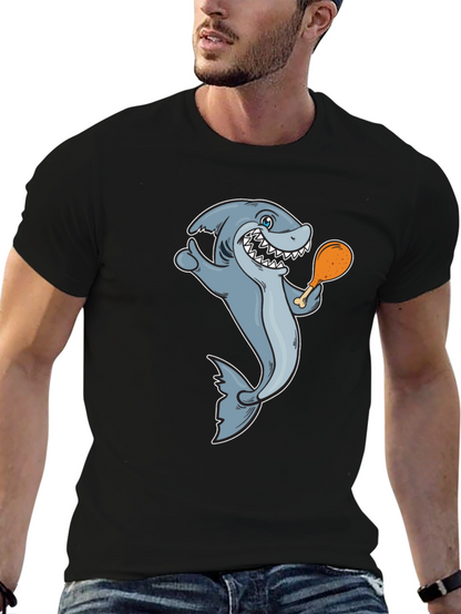 Shark Eating Chicken Leg Graphic Tee - Black
