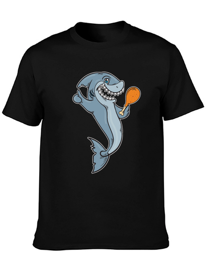 Shark Eating Chicken Leg Graphic Tee - Black