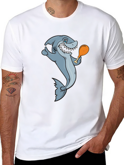 Shark Eating Chicken Leg Graphic Tee - Black