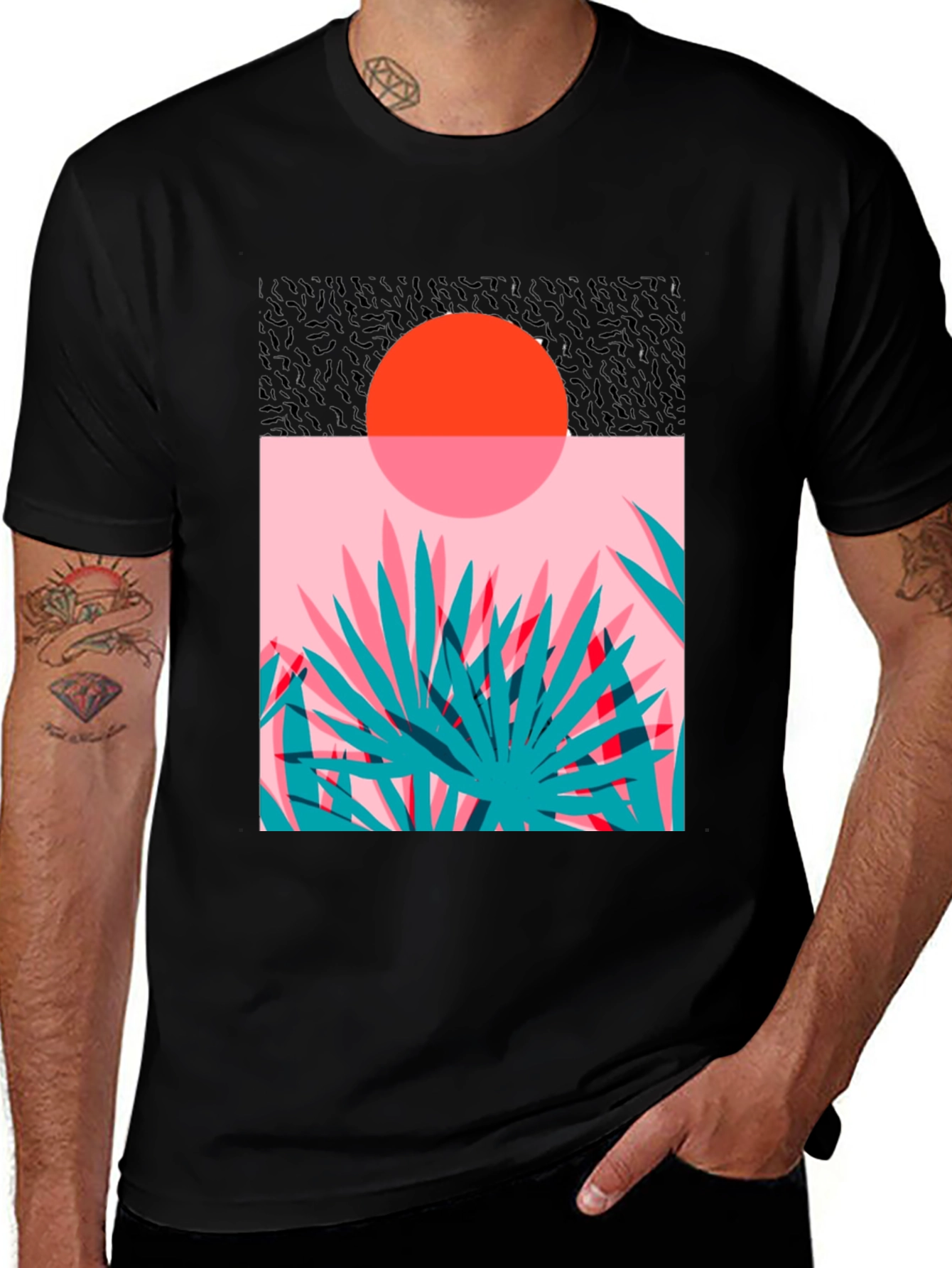 Retro Sunset Palm T-Shirt - Black