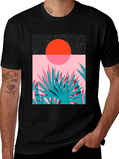 Retro Sunset Palm T-Shirt - Black
