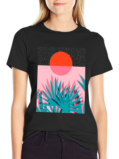 Retro Sunset Palm T-Shirt - Black