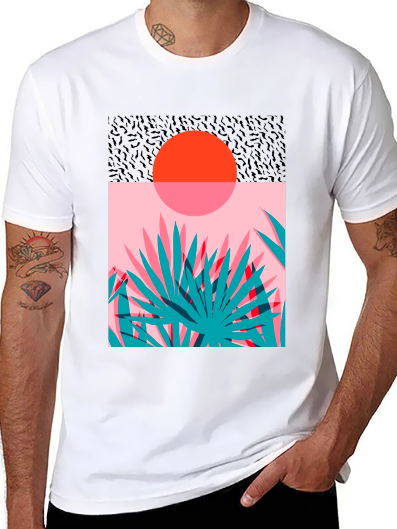 Retro Sunset Palm T-Shirt - Black