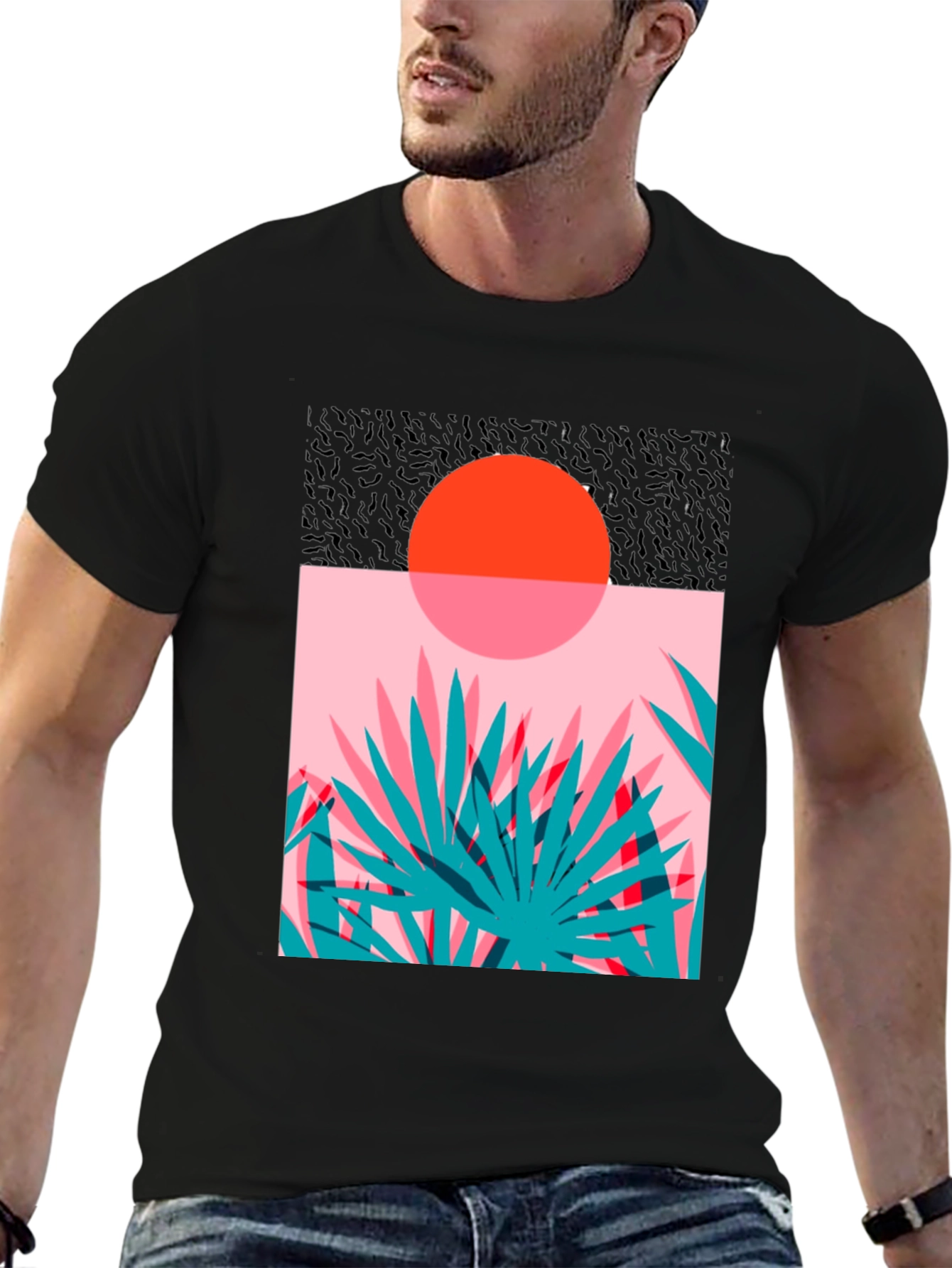 Retro Sunset Palm T-Shirt - Black
