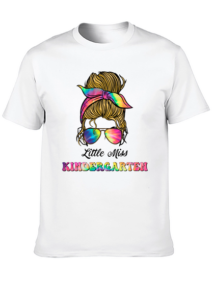 Little Miss Kindergarten Messy Bun T-Shirt