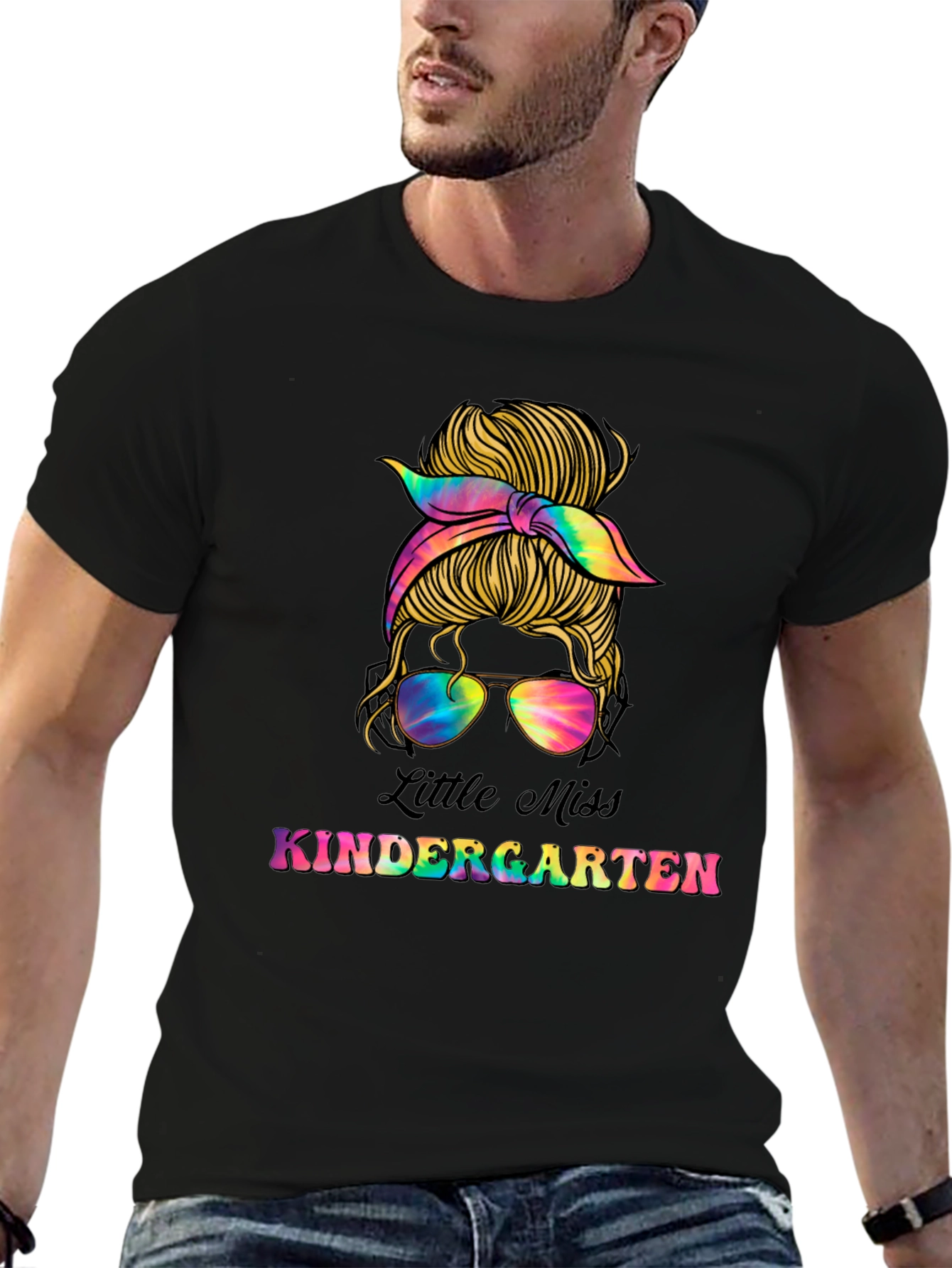 Little Miss Kindergarten Messy Bun T-Shirt