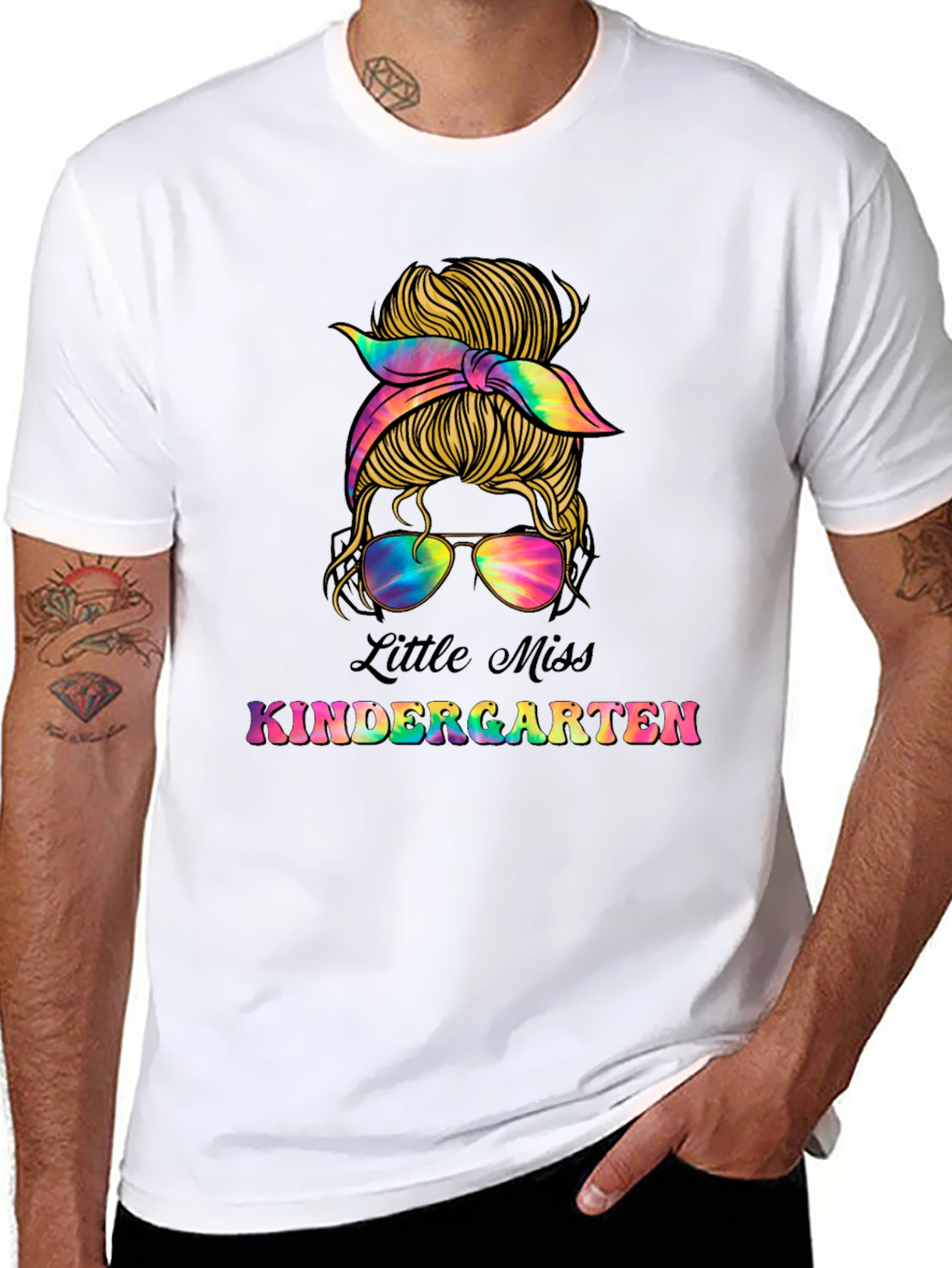 Little Miss Kindergarten Messy Bun T-Shirt