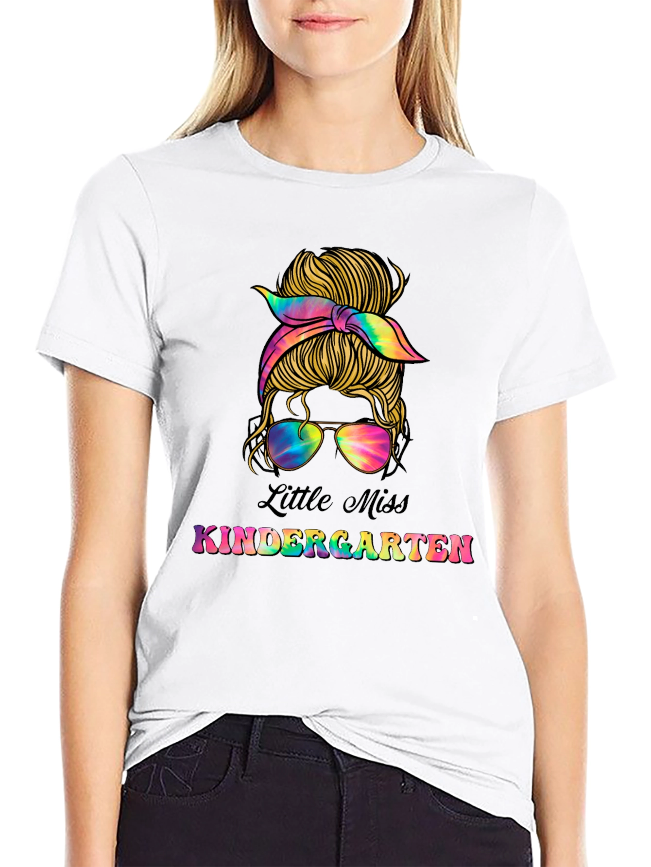 Little Miss Kindergarten Messy Bun T-Shirt